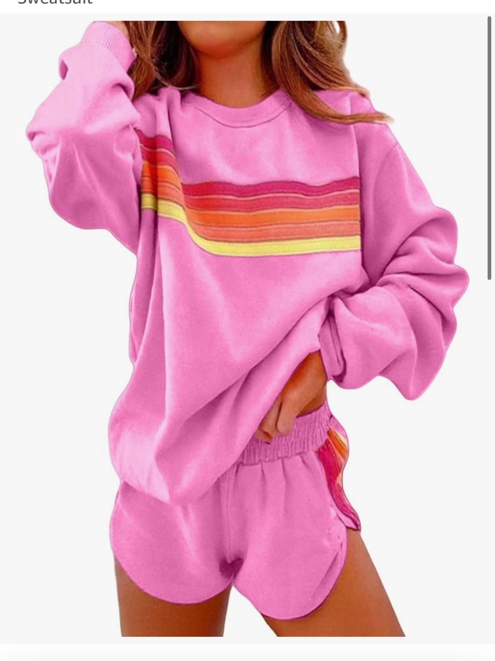 Amazon Pink Athletic Shorts Set with Rainbow Stripe